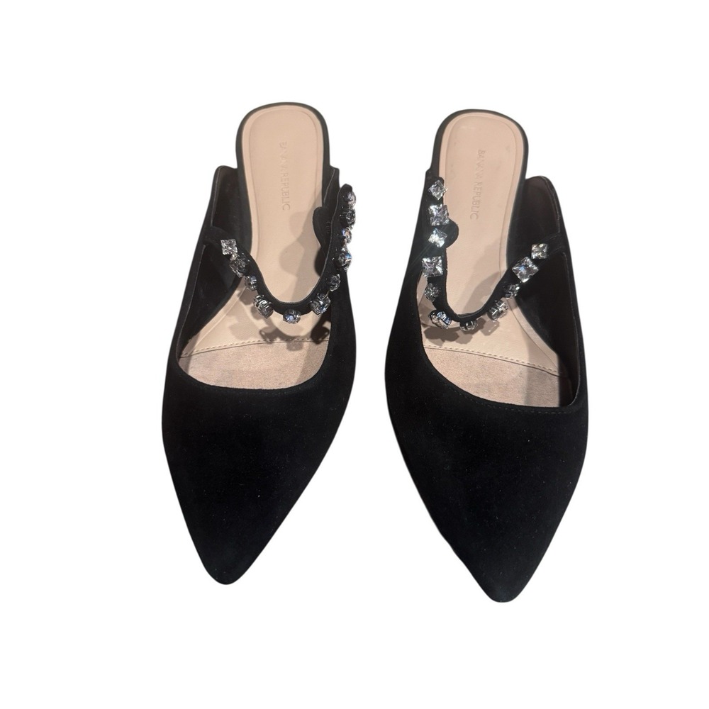 Banana Republic Rhinestone Strap Black Suede Mule Shoe Woman's Sz 7 Pointed Toe